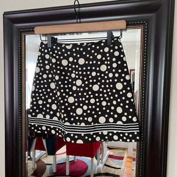 Anne Carson Black White Polka Dot Mini Skirt Petite 2P Women’s Mod Retro A-Line - Picture 4 of 5